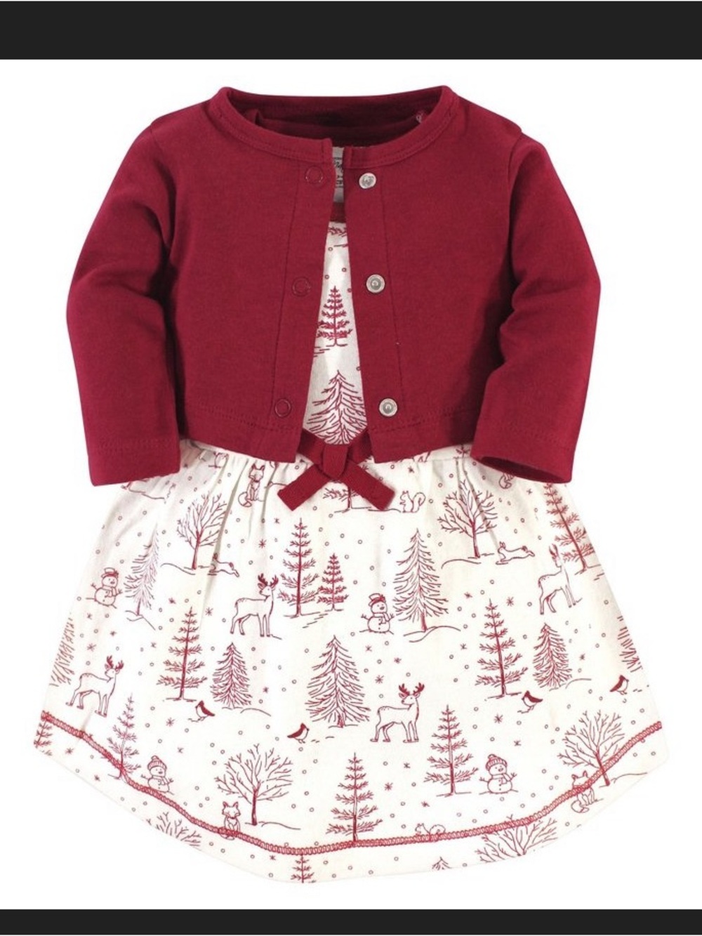 Girls Red Cardigan & Cream Holiday Dress Set
